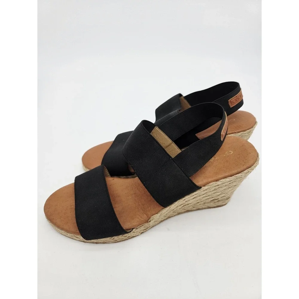 André Assous Allison Stretch Wedges Sandals Size EU 38 US 7.5-8 Espadrille Black
